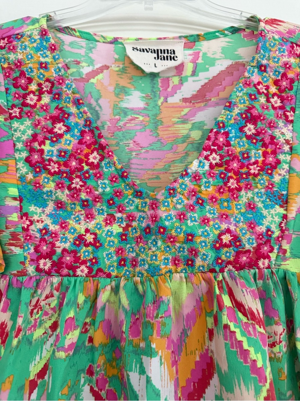 Savanna Jane Floral Embroidered V-Neck Blouse in Mint, Pink, Turquoise